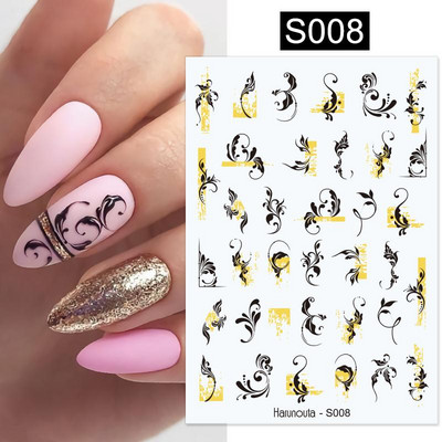 3D Gradient Ink Blooming Marble Line Nail Αυτοκόλλητα Διακόσμηση Φύλλα λουλουδιών Σχέδια πεταλούδας Gel Polish Slider για μανικιούρ Αυτοκόλλητα