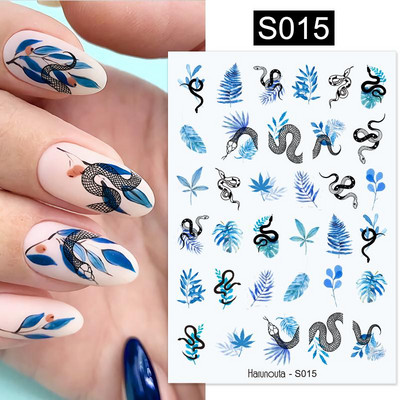 3D Gradient Ink Blooming Marble Line Nail Αυτοκόλλητα Διακόσμηση Φύλλα λουλουδιών Σχέδια πεταλούδας Gel Polish Slider για μανικιούρ Αυτοκόλλητα