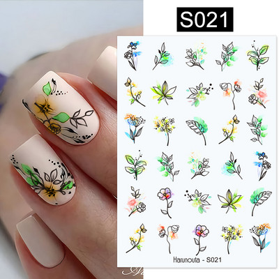 3D Gradient Ink Blooming Marble Line Nail Αυτοκόλλητα Διακόσμηση Φύλλα λουλουδιών Σχέδια πεταλούδας Gel Polish Slider για μανικιούρ Αυτοκόλλητα