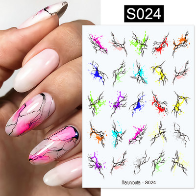 3D Gradient Ink Blooming Marble Line Nail Αυτοκόλλητα Διακόσμηση Φύλλα λουλουδιών Σχέδια πεταλούδας Gel Polish Slider για μανικιούρ Αυτοκόλλητα