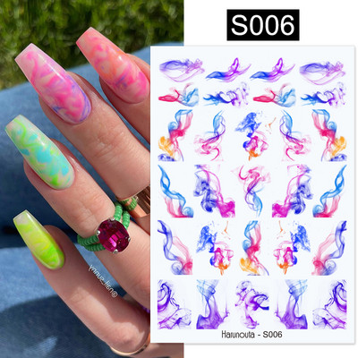 3D Gradient Ink Blooming Marble Line Nail Αυτοκόλλητα Διακόσμηση Φύλλα λουλουδιών Σχέδια πεταλούδας Gel Polish Slider για μανικιούρ Αυτοκόλλητα
