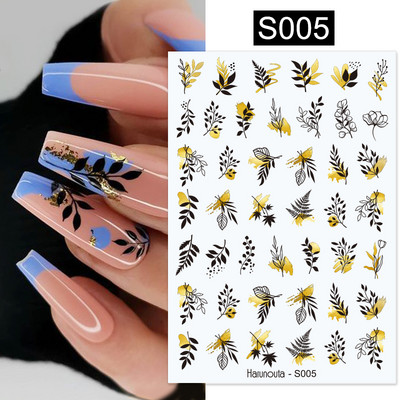 3D Gradient Ink Blooming Marble Line Nail Αυτοκόλλητα Διακόσμηση Φύλλα λουλουδιών Σχέδια πεταλούδας Gel Polish Slider για μανικιούρ Αυτοκόλλητα