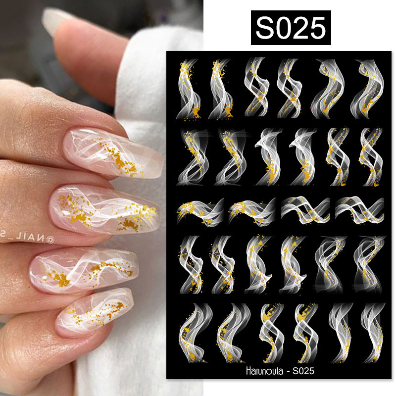 3D Gradient Ink Blooming Marble Line Nail Αυτοκόλλητα Διακόσμηση Φύλλα λουλουδιών Σχέδια πεταλούδας Gel Polish Slider για μανικιούρ Αυτοκόλλητα
