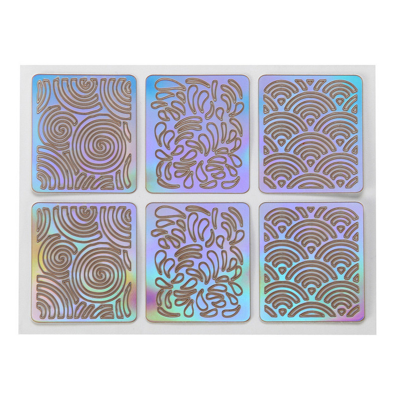 6 φύλλα Νέο κούφιο νύχι με ακανόνιστο πλέγμα στένσιλ επαναχρησιμοποιήσιμα στένσιλ για μανικιούρ Αυτοκόλλητα Πρότυπο σφράγισης Κιτ εργαλείων τέχνης νυχιών