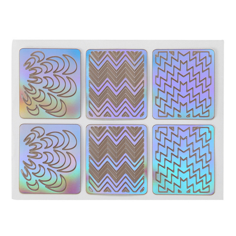 6 φύλλα Νέο κούφιο νύχι με ακανόνιστο πλέγμα στένσιλ επαναχρησιμοποιήσιμα στένσιλ για μανικιούρ Αυτοκόλλητα Πρότυπο σφράγισης Κιτ εργαλείων τέχνης νυχιών