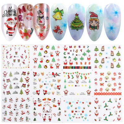 12 τεμ. Holly Tree Nails Αυτοκόλλητα Winter Greenery Elk Εορταστικό Χριστουγεννιάτικο Σχέδιο Νυχιών Διακόσμηση με μελόψωμο Drinking Water Sliders SLBN