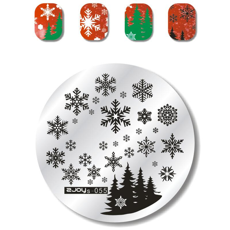 5,6cm Στρογγυλές πλάκες σφράγισης νυχιών Snowflake/Star/Leaf Stamping for Nails Stencils printing Template Stamp Tool Nails Stamping