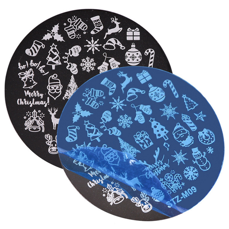 5,6cm Στρογγυλές πλάκες σφράγισης νυχιών Snowflake/Star/Leaf Stamping for Nails Stencils printing Template Stamp Tool Nails Stamping