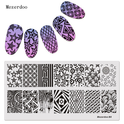 Mezerdoo Star Rose Modele Placă de ștanțare dreptunghiulară Space Star Moon Manichiură DIY Nail Art Stamp Model B8