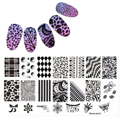 Μοτίβα με τριαντάφυλλο αστέρι Mezerdoo Ορθογώνιο πιάτο στάμπας Space Star Moon Μανικιούρ DIY Πρότυπο σφραγίδας τέχνης νυχιών B8