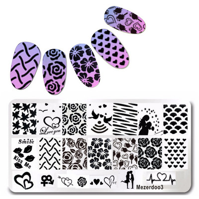 Μοτίβα με τριαντάφυλλο αστέρι Mezerdoo Ορθογώνιο πιάτο στάμπας Space Star Moon Μανικιούρ DIY Πρότυπο σφραγίδας τέχνης νυχιών B8