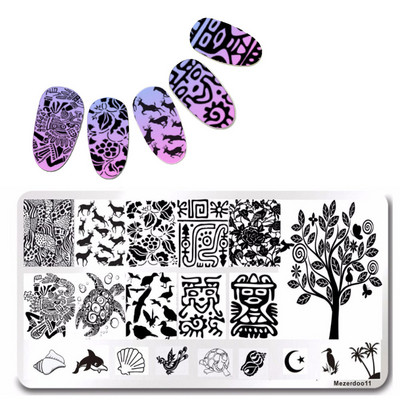 Μοτίβα με τριαντάφυλλο αστέρι Mezerdoo Ορθογώνιο πιάτο στάμπας Space Star Moon Μανικιούρ DIY Πρότυπο σφραγίδας τέχνης νυχιών B8