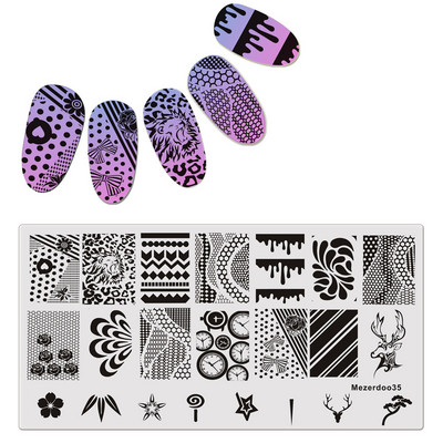 Μοτίβα με τριαντάφυλλο αστέρι Mezerdoo Ορθογώνιο πιάτο στάμπας Space Star Moon Μανικιούρ DIY Πρότυπο σφραγίδας τέχνης νυχιών B8