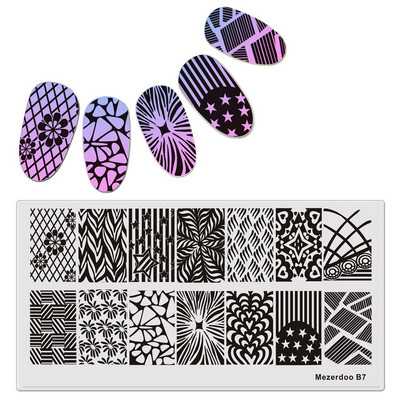 Μοτίβα με τριαντάφυλλο αστέρι Mezerdoo Ορθογώνιο πιάτο στάμπας Space Star Moon Μανικιούρ DIY Πρότυπο σφραγίδας τέχνης νυχιών B8