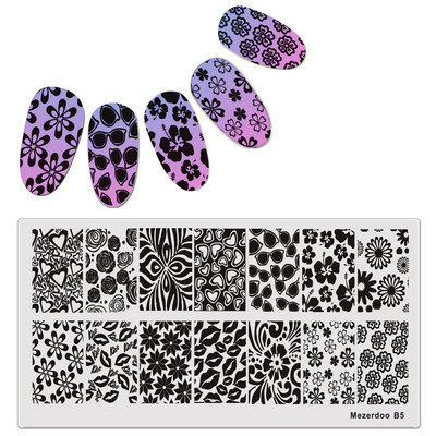 Μοτίβα με τριαντάφυλλο αστέρι Mezerdoo Ορθογώνιο πιάτο στάμπας Space Star Moon Μανικιούρ DIY Πρότυπο σφραγίδας τέχνης νυχιών B8