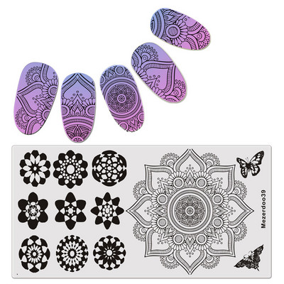 Μοτίβα με τριαντάφυλλο αστέρι Mezerdoo Ορθογώνιο πιάτο στάμπας Space Star Moon Μανικιούρ DIY Πρότυπο σφραγίδας τέχνης νυχιών B8