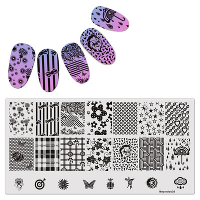 Μοτίβα με τριαντάφυλλο αστέρι Mezerdoo Ορθογώνιο πιάτο στάμπας Space Star Moon Μανικιούρ DIY Πρότυπο σφραγίδας τέχνης νυχιών B8