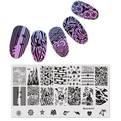 Μοτίβα με τριαντάφυλλο αστέρι Mezerdoo Ορθογώνιο πιάτο στάμπας Space Star Moon Μανικιούρ DIY Πρότυπο σφραγίδας τέχνης νυχιών B8