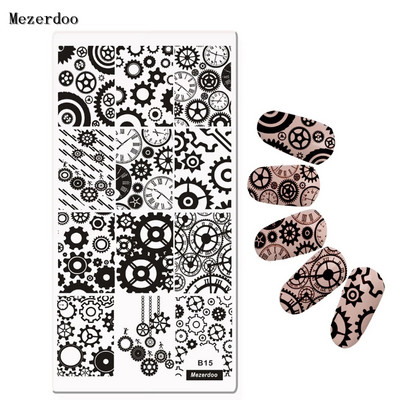 Μοτίβα με τριαντάφυλλο αστέρι Mezerdoo Ορθογώνιο πιάτο στάμπας Space Star Moon Μανικιούρ DIY Πρότυπο σφραγίδας τέχνης νυχιών B8