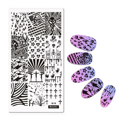 Μοτίβα με τριαντάφυλλο αστέρι Mezerdoo Ορθογώνιο πιάτο στάμπας Space Star Moon Μανικιούρ DIY Πρότυπο σφραγίδας τέχνης νυχιών B8