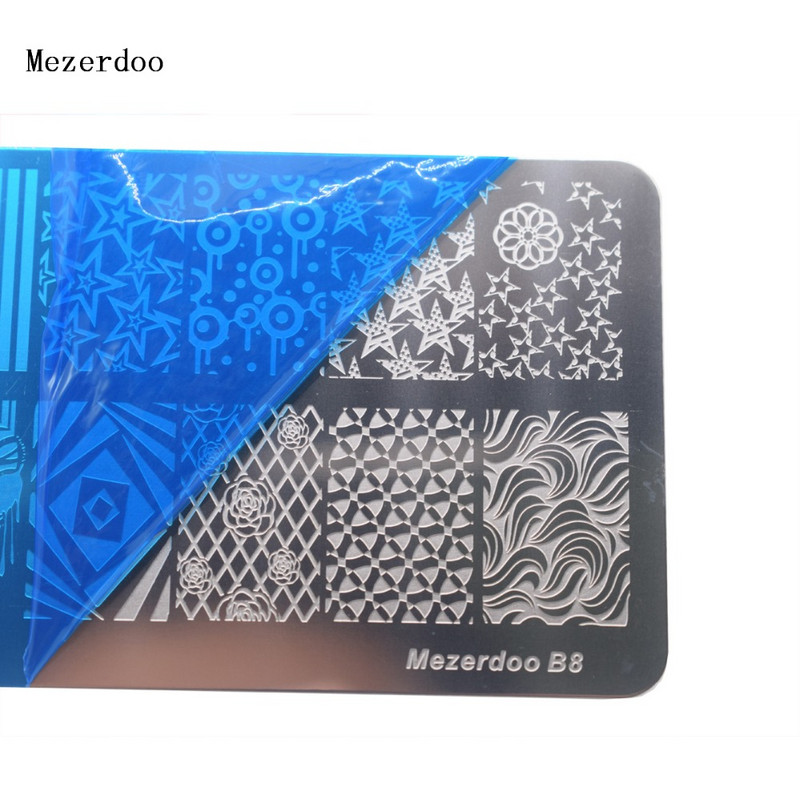Μοτίβα με τριαντάφυλλο αστέρι Mezerdoo Ορθογώνιο πιάτο στάμπας Space Star Moon Μανικιούρ DIY Πρότυπο σφραγίδας τέχνης νυχιών B8