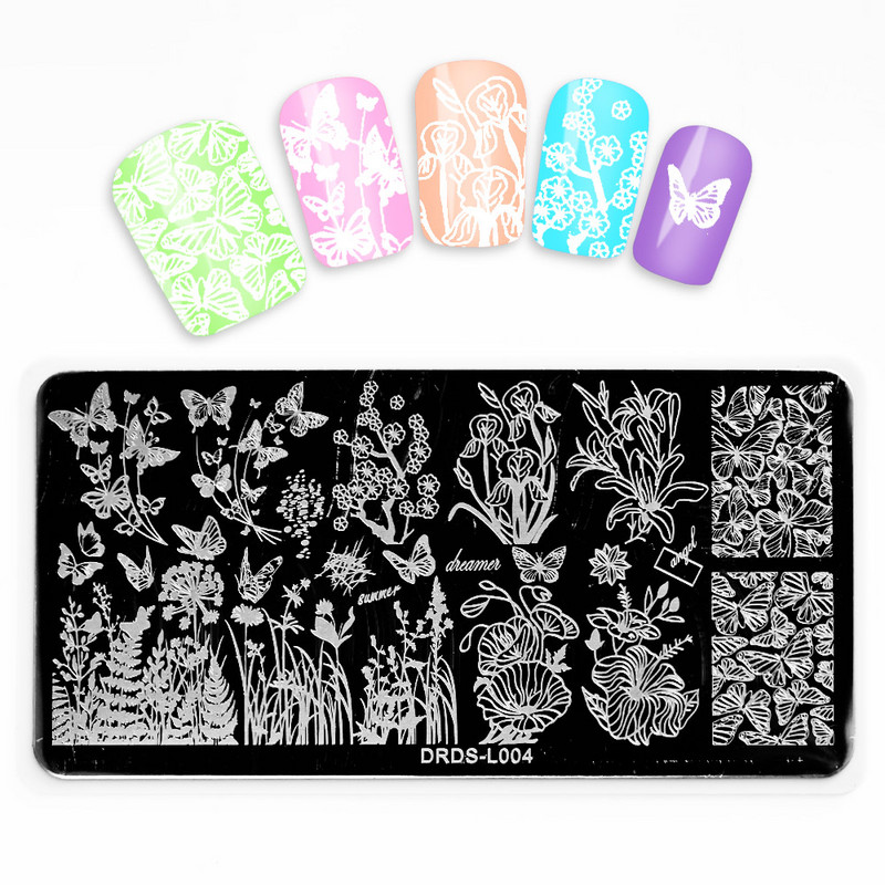 1 τεμ 6*12 cm Πλάκα σφράγισης Nail Art Letter Ζώο λουλούδι Πρότυπο γεωμετρίας με φτερά εκτύπωση Εργαλεία από ανοξείδωτο χάλυβα Στένσιλ εικόνας