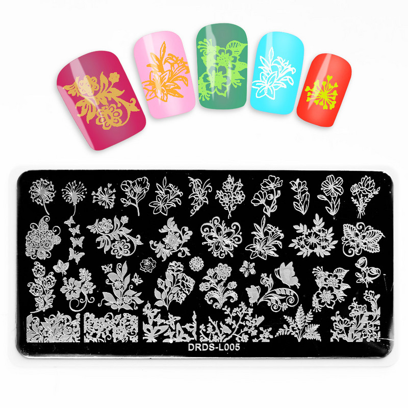 1 τεμ 6*12 cm Πλάκα σφράγισης Nail Art Letter Ζώο λουλούδι Πρότυπο γεωμετρίας με φτερά εκτύπωση Εργαλεία από ανοξείδωτο χάλυβα Στένσιλ εικόνας