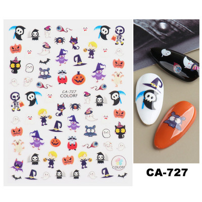 Halloweeni kleebised maniküür ämblik pealuu küünte liugurid Anime klouni disain 3D õudusarmid küünekunsti kaunistused LACA788