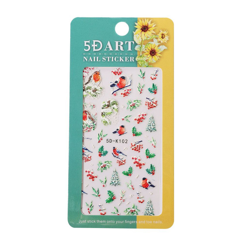 Χριστουγεννιάτικα 5D Χειμερινά ανάγλυφα αυτοκόλλητα νυχιών Διακόσμηση τέχνης νυχιών Bird Snowflakes Gingerbread Man Εορταστικό σχέδιο DIY Εργαλείο μανικιούρ