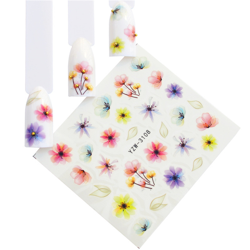 1 ΤΕΜ. Αυτοκόλλητο νυχιών Λουλούδι Κομψά Σετ υδατογράφημα ολίσθησης Πολύχρωμα βερνίκια αυτοκόλλητα περιτυλίγματα για αξεσουάρ νυχιών μανικιούρ