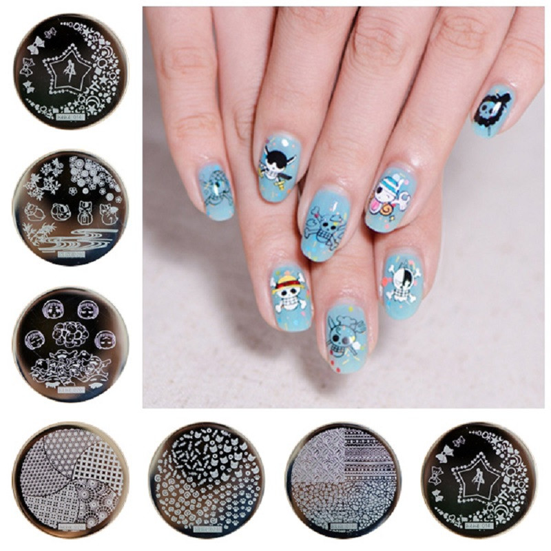 1 ΤΕΜ. Πλάκες για σφράγιση νυχιών από ανοξείδωτο ατσάλι Μανικιούρ DIY Διακοσμήσεις εικόνας Anime Στρογγυλά Πρότυπα για στάμπες νυχιών Πρότυπα Nail Art Stencil 5.5