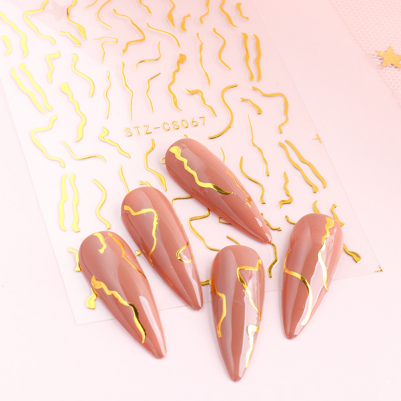 Αυτοκόλλητα διακόσμησης νυχιών 3D με χρυσές ρίγες, μαρμάρινα αυτοκόλλητα, χειμερινά DIY, Sparkly σχέδια Gel Polish Slider Αυτοκόλλητα για μανικιούρ CHSTZ-CS067