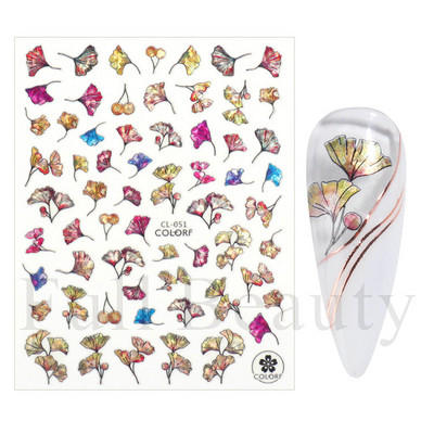 Ιριδίζον φύλλο σφενδάμου τρισδιάστατη γραμμή αυτοκόλλητου νυχιών Γεωμετρικό λουλούδι Ολογραφικό συρόμενο φύλλο μπρονζέ Διακοσμήσεις νυχιών Συμβουλές CHL042