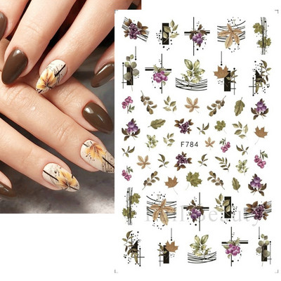 Ιριδίζον φύλλο σφενδάμου τρισδιάστατη γραμμή αυτοκόλλητου νυχιών Γεωμετρικό λουλούδι Ολογραφικό συρόμενο φύλλο μπρονζέ Διακοσμήσεις νυχιών Συμβουλές CHL042