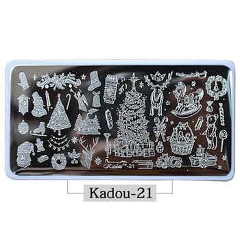 1* Коледни плочи за щамповане на нокти 2021 Моден шаблон за нокти Карикатура/Шаблон за стоманен печат с цветя Шаблони за лак за нокти Kadou7-22