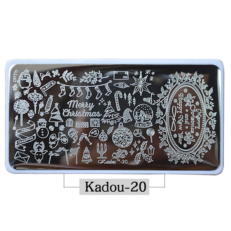 1* Χριστουγεννιάτικες πλάκες για σφράγιση νυχιών 2021 Μόδα Πρότυπο νυχιών Κινούμενα σχέδια/ Πρότυπο λουλουδιών ατσάλινο στένσιλ βερνίκι νυχιών Kadou7-22