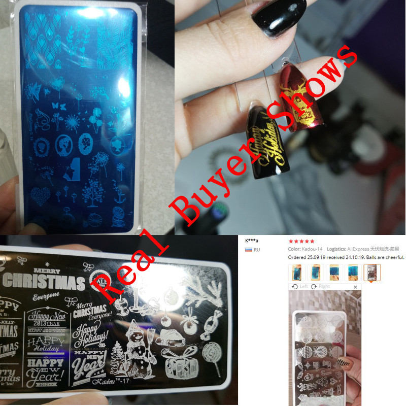 1* Χριστουγεννιάτικες πλάκες για σφράγιση νυχιών 2021 Μόδα Πρότυπο νυχιών Κινούμενα σχέδια/ Πρότυπο λουλουδιών ατσάλινο στένσιλ βερνίκι νυχιών Kadou7-22