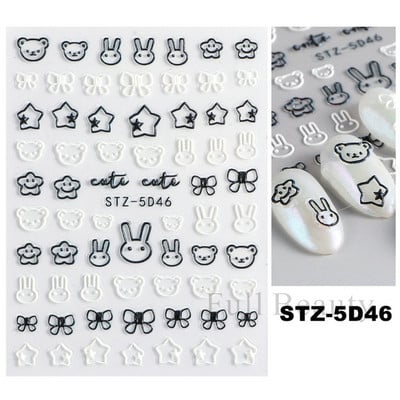 5D αυτοκόλλητα για τα νύχια της μικρής αρκούδας Χαριτωμένα κινούμενα σχέδια με χαραγμένα συρόμενα ζώο Kawaii Rabbit Bow Star Ακρυλικά νύχια Προμήθειες για αυτοκόλλητα CHSTZ-5D46