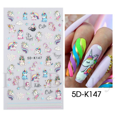 5D αυτοκόλλητα για τα νύχια της μικρής αρκούδας Χαριτωμένα κινούμενα σχέδια με χαραγμένα συρόμενα ζώο Kawaii Rabbit Bow Star Ακρυλικά νύχια Προμήθειες για αυτοκόλλητα CHSTZ-5D46