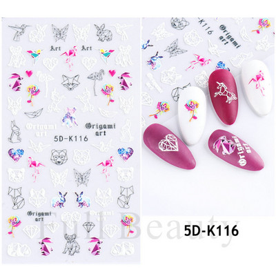 5D αυτοκόλλητα για τα νύχια της μικρής αρκούδας Χαριτωμένα κινούμενα σχέδια με χαραγμένα συρόμενα ζώο Kawaii Rabbit Bow Star Ακρυλικά νύχια Προμήθειες για αυτοκόλλητα CHSTZ-5D46