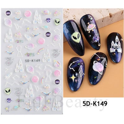 5D αυτοκόλλητα για τα νύχια της μικρής αρκούδας Χαριτωμένα κινούμενα σχέδια με χαραγμένα συρόμενα ζώο Kawaii Rabbit Bow Star Ακρυλικά νύχια Προμήθειες για αυτοκόλλητα CHSTZ-5D46