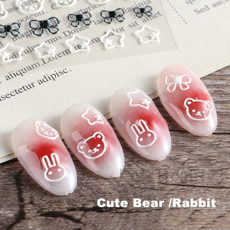 5D kis medve körömmatricák aranyos rajzfilm állat gravírozott csúszkák Kawaii nyúl íj csillag akril köröm matrica kellékek CHSTZ-5D46