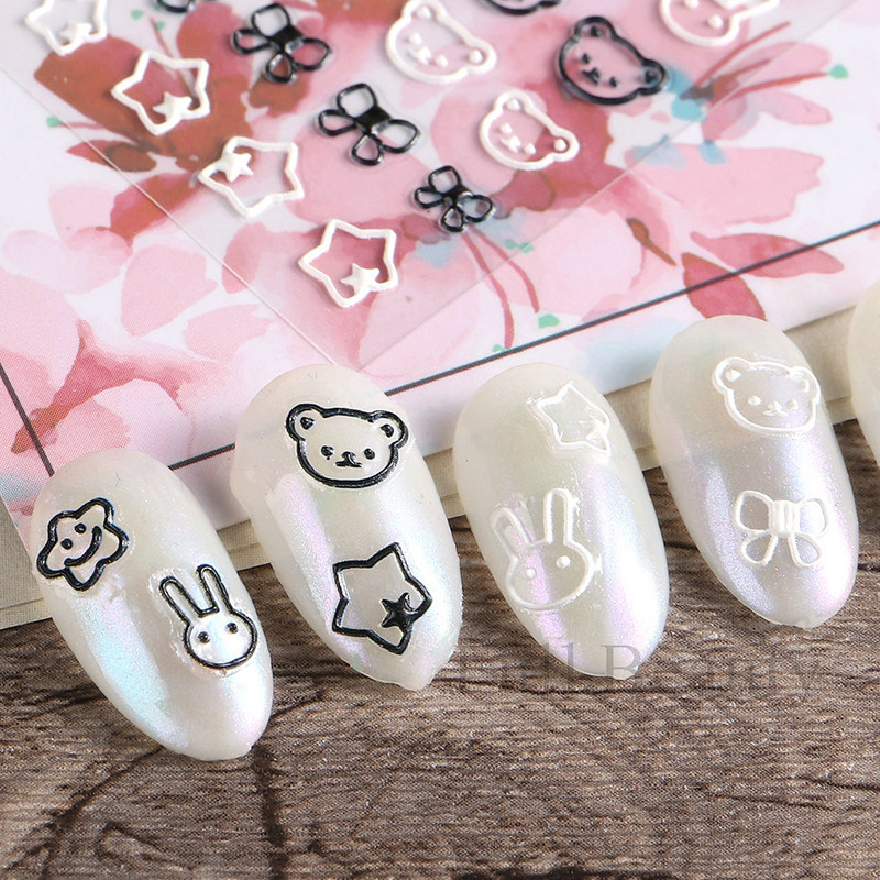 5D kis medve körömmatricák aranyos rajzfilm állat gravírozott csúszkák Kawaii nyúl íj csillag akril köröm matrica kellékek CHSTZ-5D46