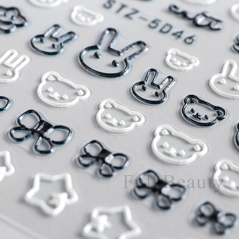 5D kis medve körömmatricák aranyos rajzfilm állat gravírozott csúszkák Kawaii nyúl íj csillag akril köröm matrica kellékek CHSTZ-5D46