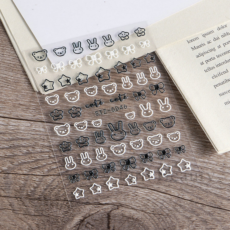 5D kis medve körömmatricák aranyos rajzfilm állat gravírozott csúszkák Kawaii nyúl íj csillag akril köröm matrica kellékek CHSTZ-5D46