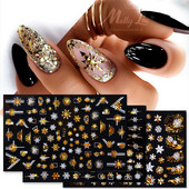 Χριστουγεννιάτικο 3D αυτοκόλλητο νυχιών Ολογραφικό ασημί χρυσό τρισδιάστατο αυτοκόλλητο μανικιούρ για μανικιούρ λευκό χιόνι για διακόσμηση νυχιών