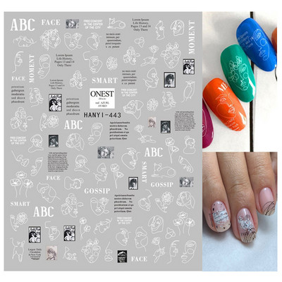 Αυτοκόλλητα νυχιών Μαύρα Λευκά γράμματα Μηνύματα Γεωμετρικές Γραμμές Πίσω Κόλλα Αυτοκόλλητα Νυχιών Διακόσμηση για Συμβουλές Νυχιών Ομορφιά