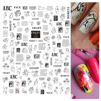 Αυτοκόλλητα νυχιών Μαύρα Λευκά γράμματα Μηνύματα Γεωμετρικές Γραμμές Πίσω Κόλλα Αυτοκόλλητα Νυχιών Διακόσμηση για Συμβουλές Νυχιών Ομορφιά