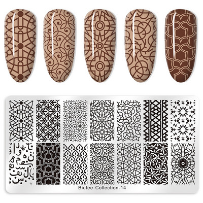 Biutee 12*6cm ΗΜΕΡΟΛΟΓΙΟ Πρότυπα για τέχνη νυχιών Πλάκα στάμπας Φύλλο λουλουδιών Εκτύπωση γράμματος ζώων Πλάκες σχεδίασης με λουλουδάτο μοτίβο Εργαλεία στένσιλ