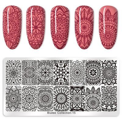 Biutee 12*6cm ΗΜΕΡΟΛΟΓΙΟ Πρότυπα για τέχνη νυχιών Πλάκα στάμπας Φύλλο λουλουδιών Εκτύπωση γράμματος ζώων Πλάκες σχεδίασης με λουλουδάτο μοτίβο Εργαλεία στένσιλ